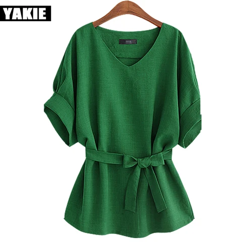 Blusa de Verão Casual de Linho e Algodão 5xl para Mulheres Feminina Blusa Tamanho Grande Camisa Solta