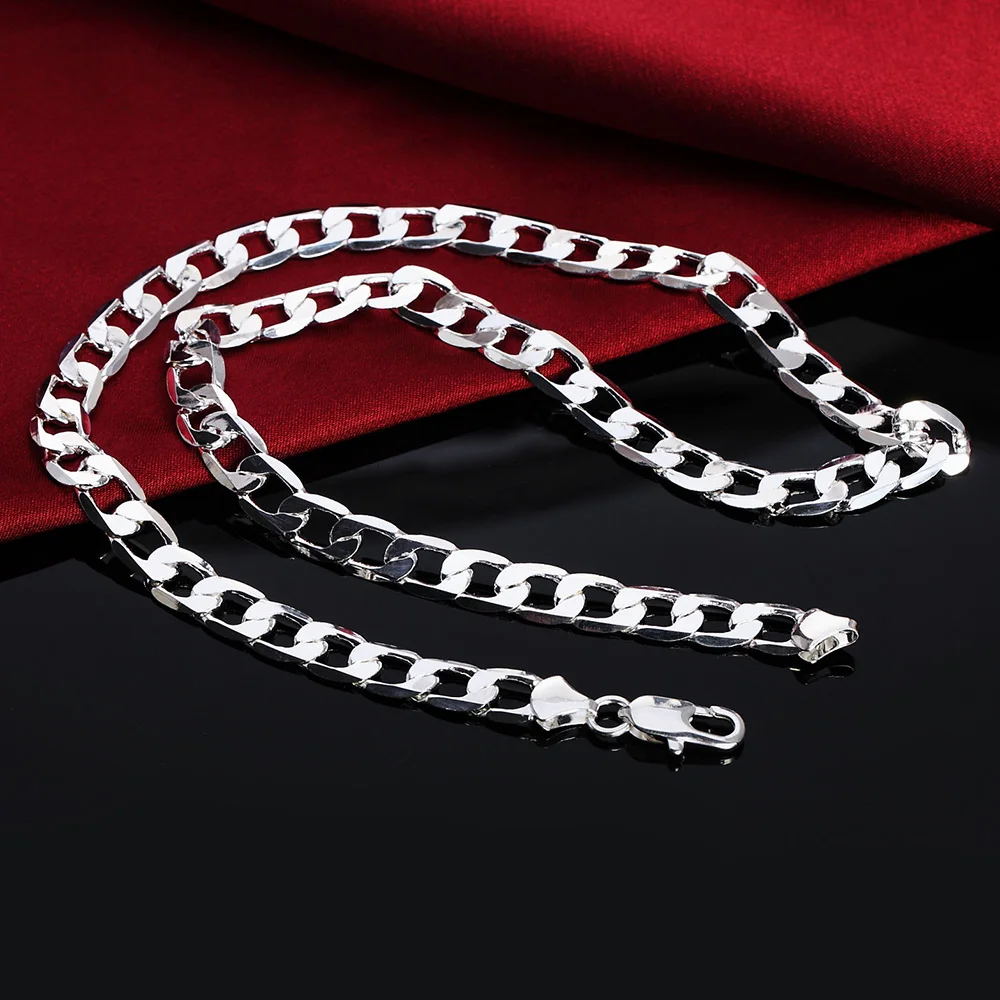 

Mens cute 6MM flat Chain noble hot sale best gift women men wedding party nice silver plated Necklace Fashion Jewelry