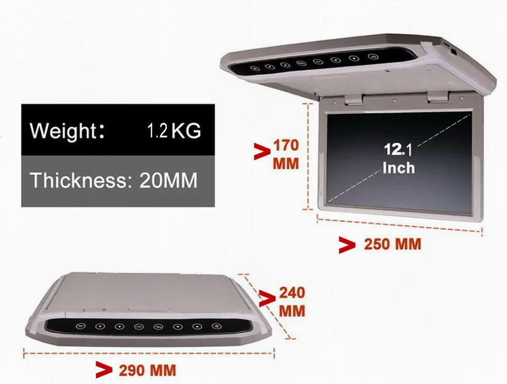 12,1 дюймовый Автомобильный откидной дисплей/монитор на крыше/верхний потолок TFT светодиодный экран/1080 P HD цветной цифровой ТВ MP5 плеер