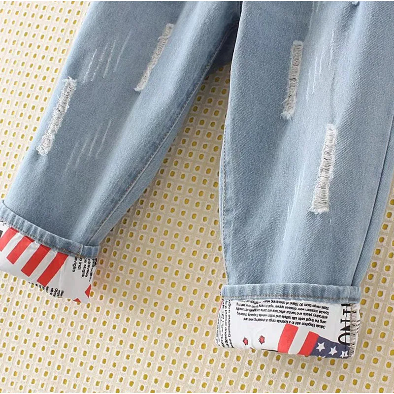 zara jeans High Elastic Waist Hemming Boyfriend Loose Ripped Harem Jeans Mom Light Blue Cuffed Casual Ankle length Capris Baggy Denim Pants jeans pant