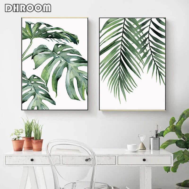 HTB1.a7cN4naK1RjSZFtq6zC2VXai Watercolor Leaves Wall Art Canvas Painting Green Style Plant Nordic Posters and Prints Decorative Picture Modern Home Decoration