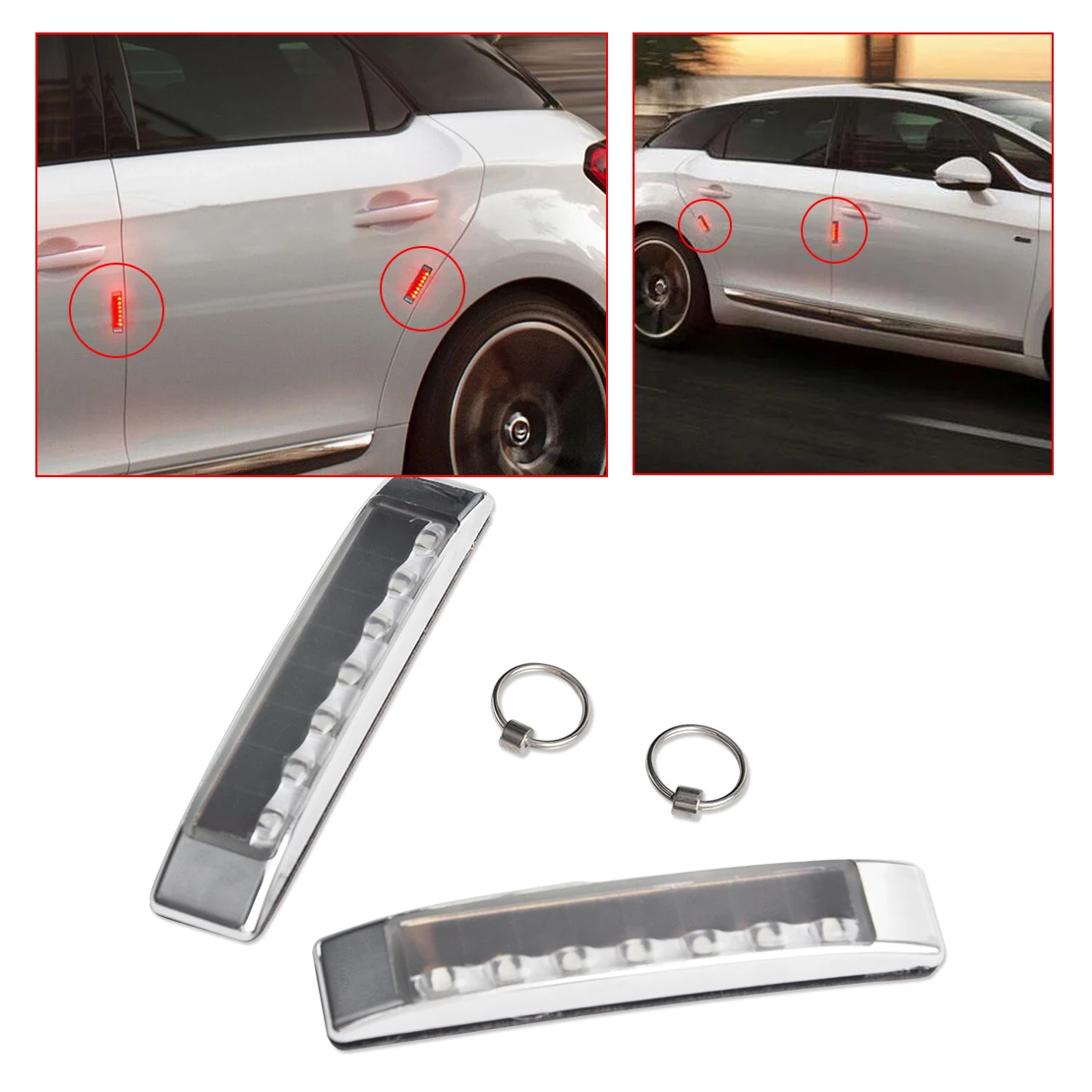

DWCX 2x Car Door Edge Solar LED Strobe Warning Light Bumper Guard Scratch Protector for VW Audi BMW Peugeot Kia Chevrolet Toyota