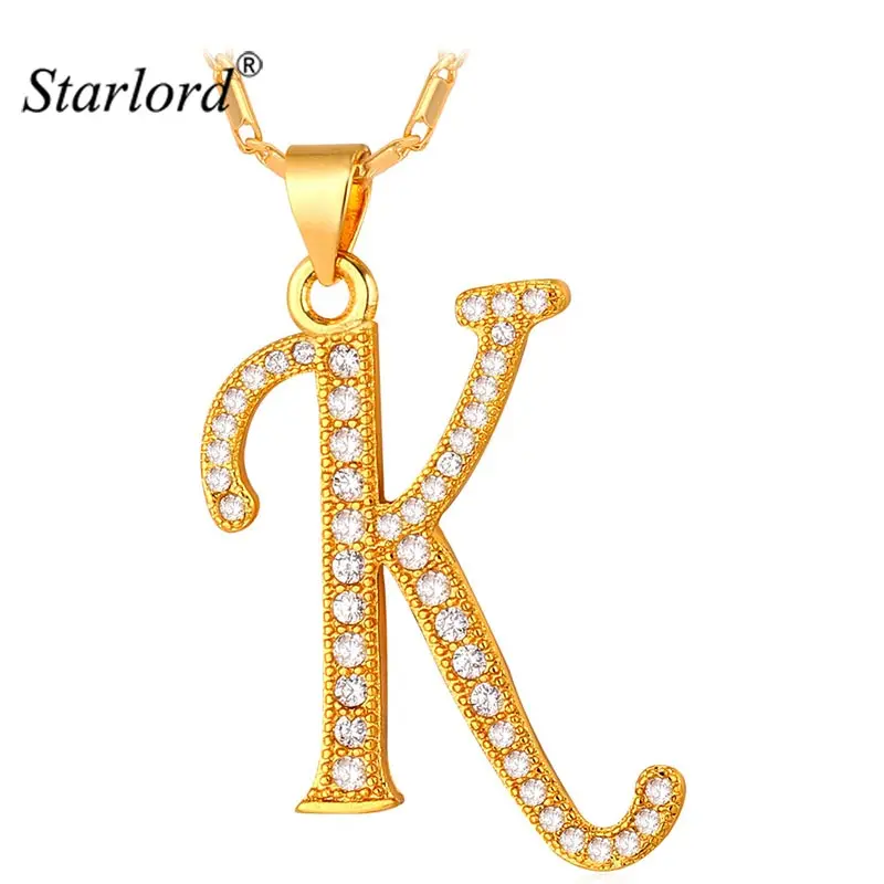 Image Initial K Letter Pendants   Necklaces Women Men Personalized Gift  Alphabet Jewelry Platinum 18K Real Gold Plated Necklace P1681