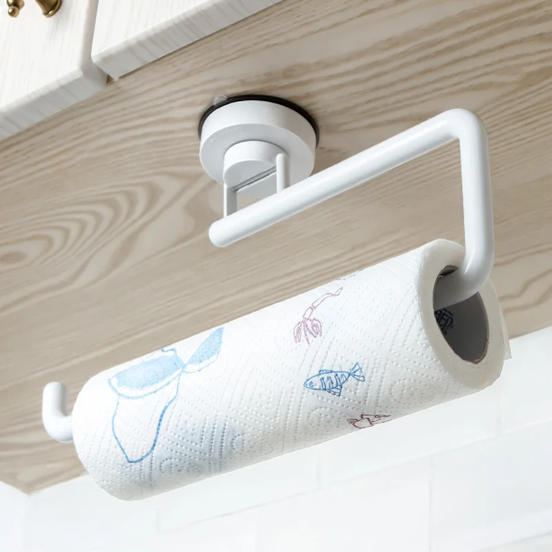 Kitchen Accessories Storage Holder Vacuum Sucker Paper Towel Rack