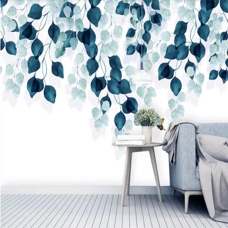 

Custom wallpaper modern minimalist hand-painted tropical plants leaves background wall decoration waterproof material