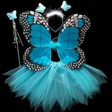 Розовый, зеленый, желтый синий Halloween Party Дети Косплей бабочка-фея набора крыла юбка оголовье палочка для малыша