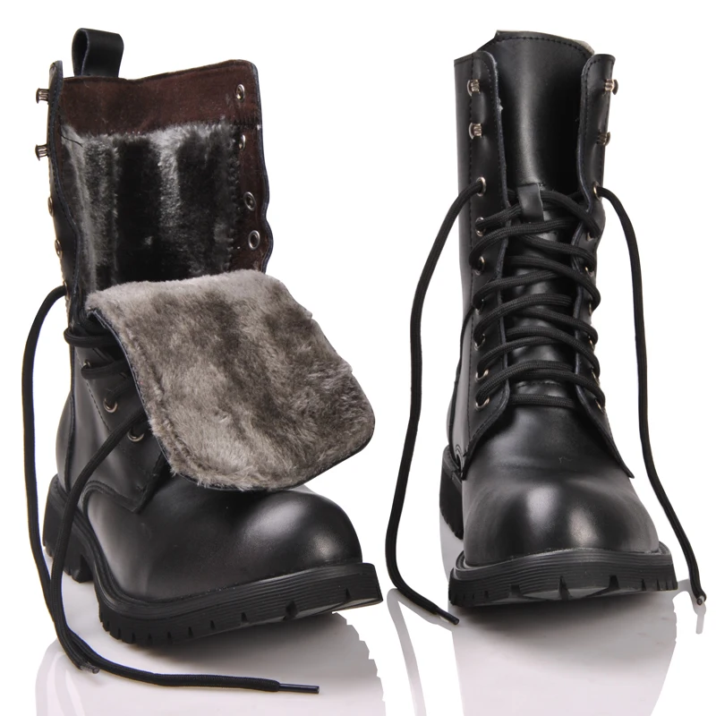 

2018 Retro Combat Boots Winter British genuine Leather Military Boots punk rivet Charm Lace Up Men Warm Plush motorcycles Boots