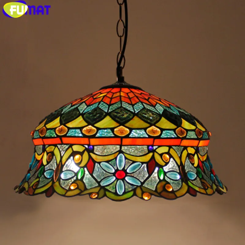 Подвесной светильник FUMAT Tiffany с цветком светодиодным витражным стеклом Подвесная