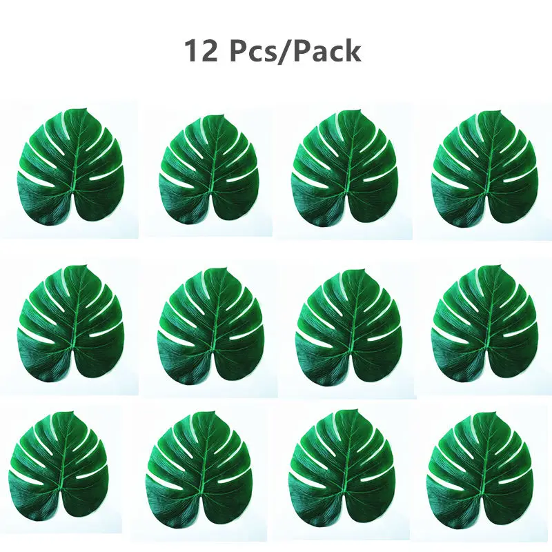 

12pcs Large Artificial Tropical Palm Leaves for Hawaii Luau Party Decorations Beach DIY Wedding Table Decoration Monstera leaf