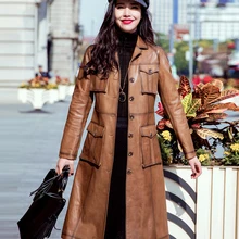 Кожаная замшевая куртка из овчины, Женская Весенняя осенняя куртка из натуральной кожи, кожаная длинная куртка, Тренч Феникс