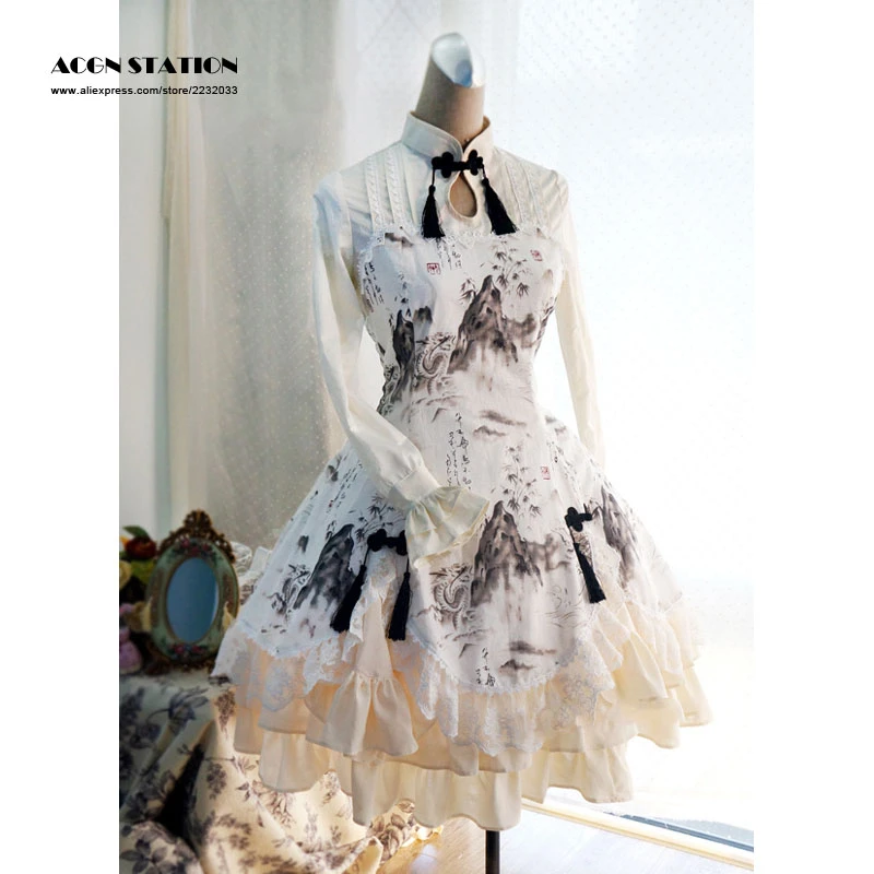 Best Seller 5 Star Reviews New Chinese Qi Lolita One Piece Dress Long Sleeves Landscape Dragon Print Qi Lolita Lolita Chineseprint Print Aliexpress