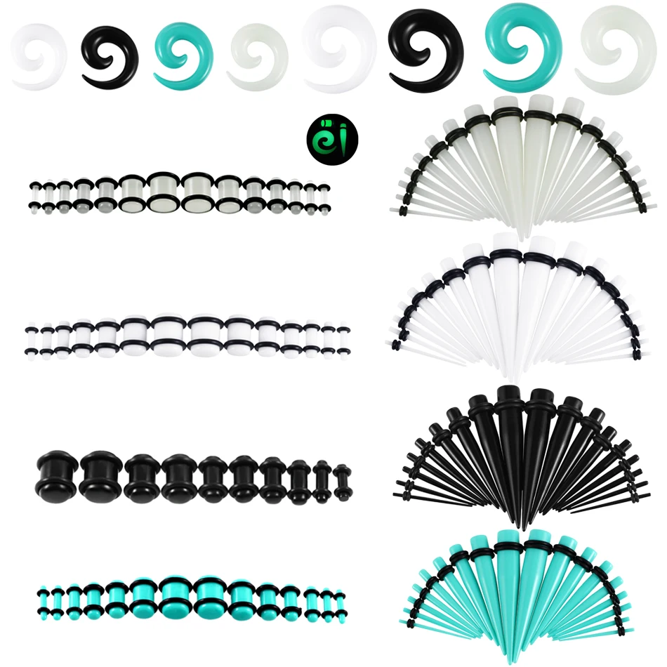 

54pcs/lot Acrylic O-Ring Plug Set Spiral Tapers Stretching Tunnel Earrings Ear Plugs Saddle Flesh Tunnel Gauges Piercing Jewelry