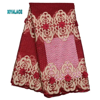 

African Lace Fabric Nigerian Newest Embroidery With Stones 3D Flower Beaded African Tulle Lace For Wedding Party Dress YA1832B-1