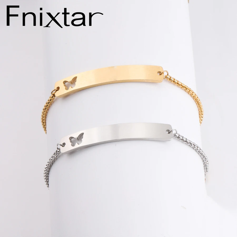 

Fnixtar Stainless Steel Hollow Butterfly Bend Rectangle Bracelet Adjustable Box Chain Bracelets DIY Customiz Bangle 50pcs/lot