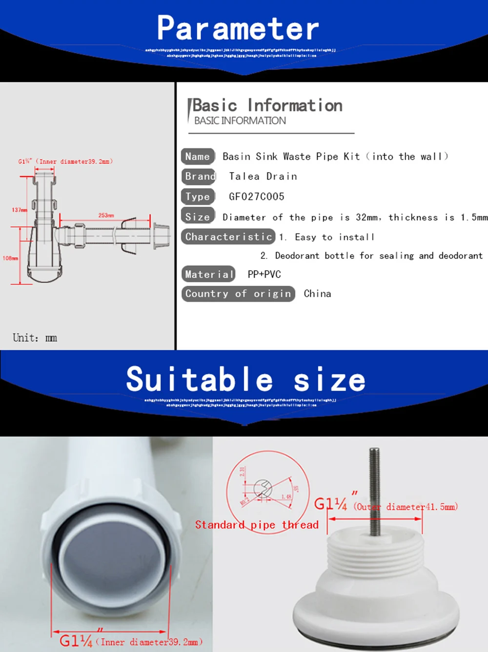 Talea Modern Basin Sink Waste Pipe Kit Waste Pipe Wall Drainage Plumbing Tube Basin Waste hose Bottle Plumbing P-Trap Wash Pipe