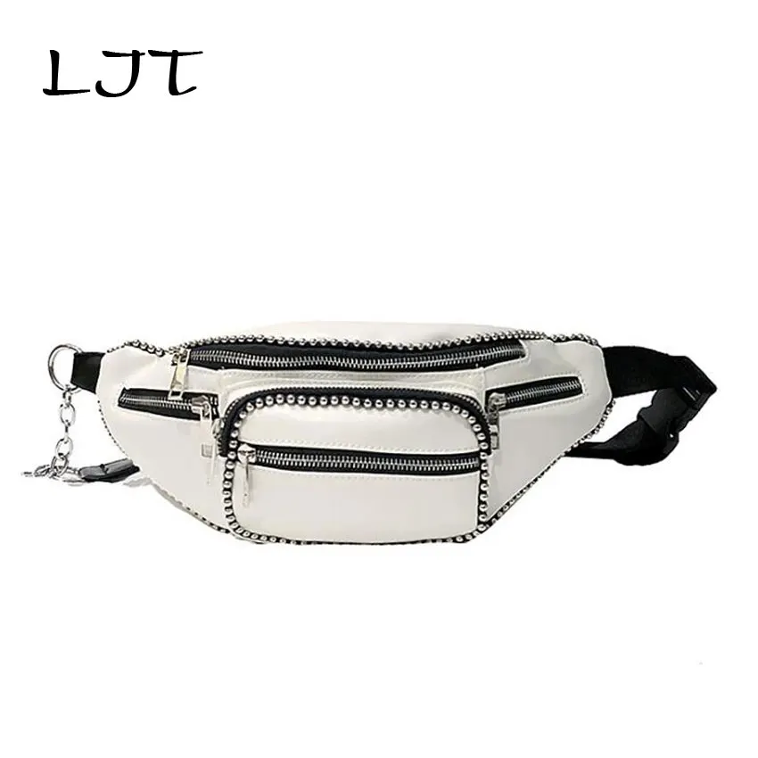 LJT Мода 2019 для женщин поясная сумка цепи кожа груди сумки Малый Fanny Pack талии ног повседневное личность заклепки карманы