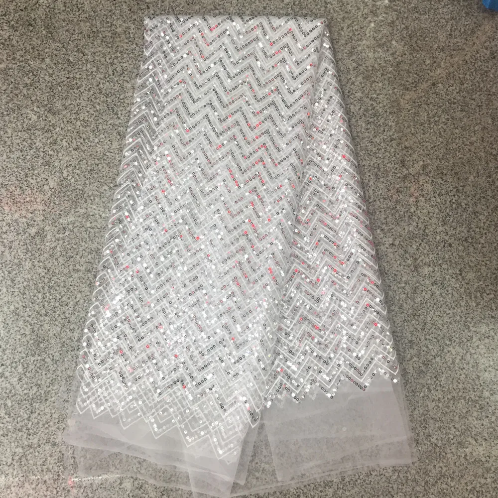 

2019 high quality French sequence sequins net lace,African tulle mesh sequence lace fabric for party dress 5yards/lot ZH0625