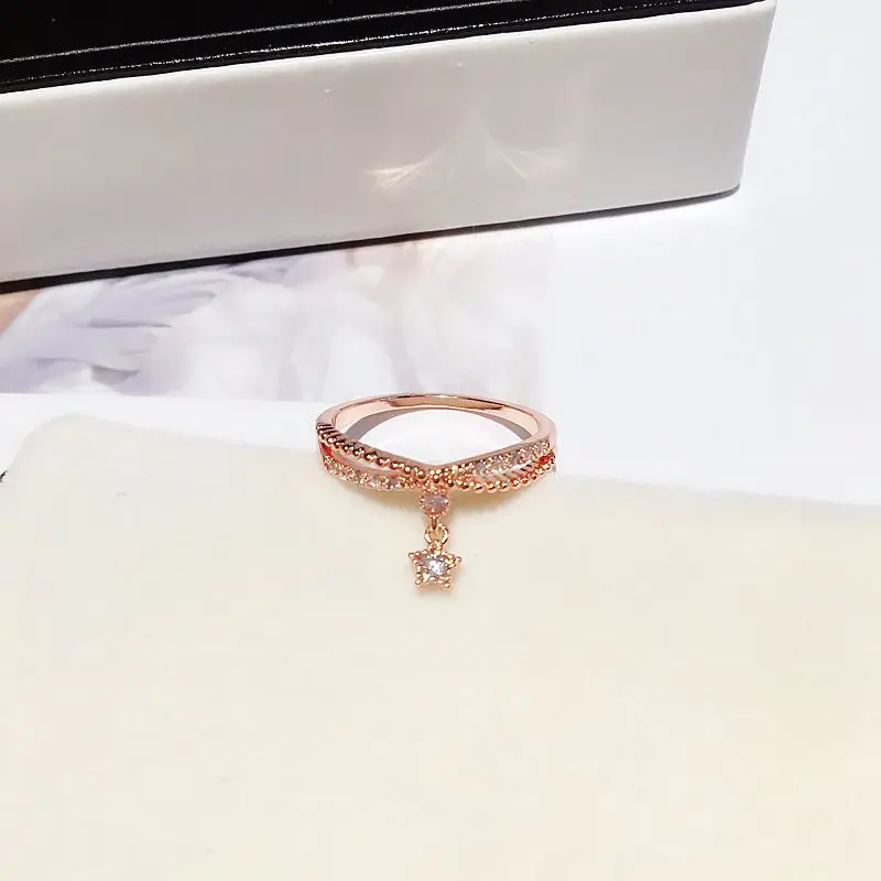 Высокое качество Мини звезда кулон кольцо из розового золота цвет микро украшенное кубическими камнями циркония кольцо Модные женские ювелирные изделия