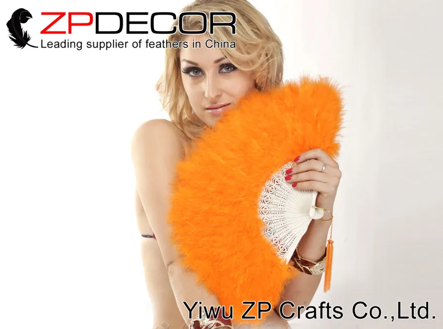 Elegant Orange Marabou feather hand fan costume fun act Burlesque decor dancing2