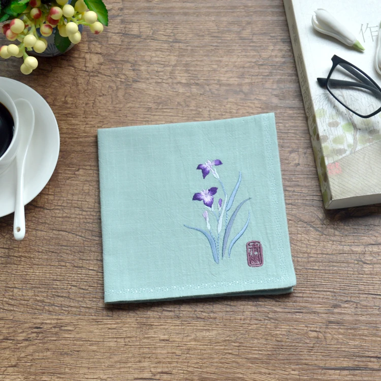  Orchid vintage style embroidery cotton and linen vintage handkerchief pocket square birthday foreig