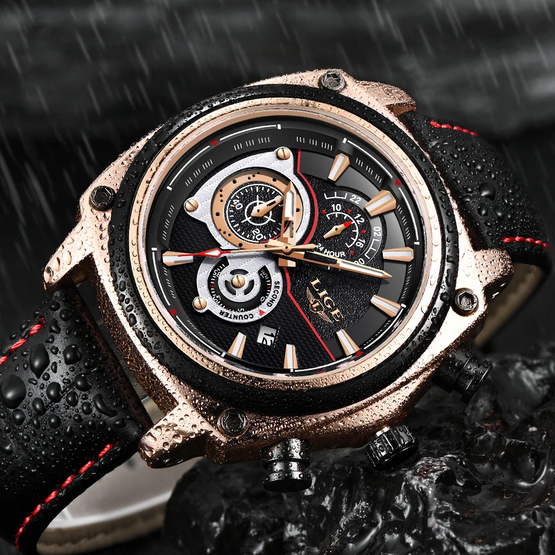 2019 Relogio Masculino LIGE Male Casual Leather Watch Mens Watches Top Brand Luxury Quartz Clock Men Waterproof Sport Wristwatch