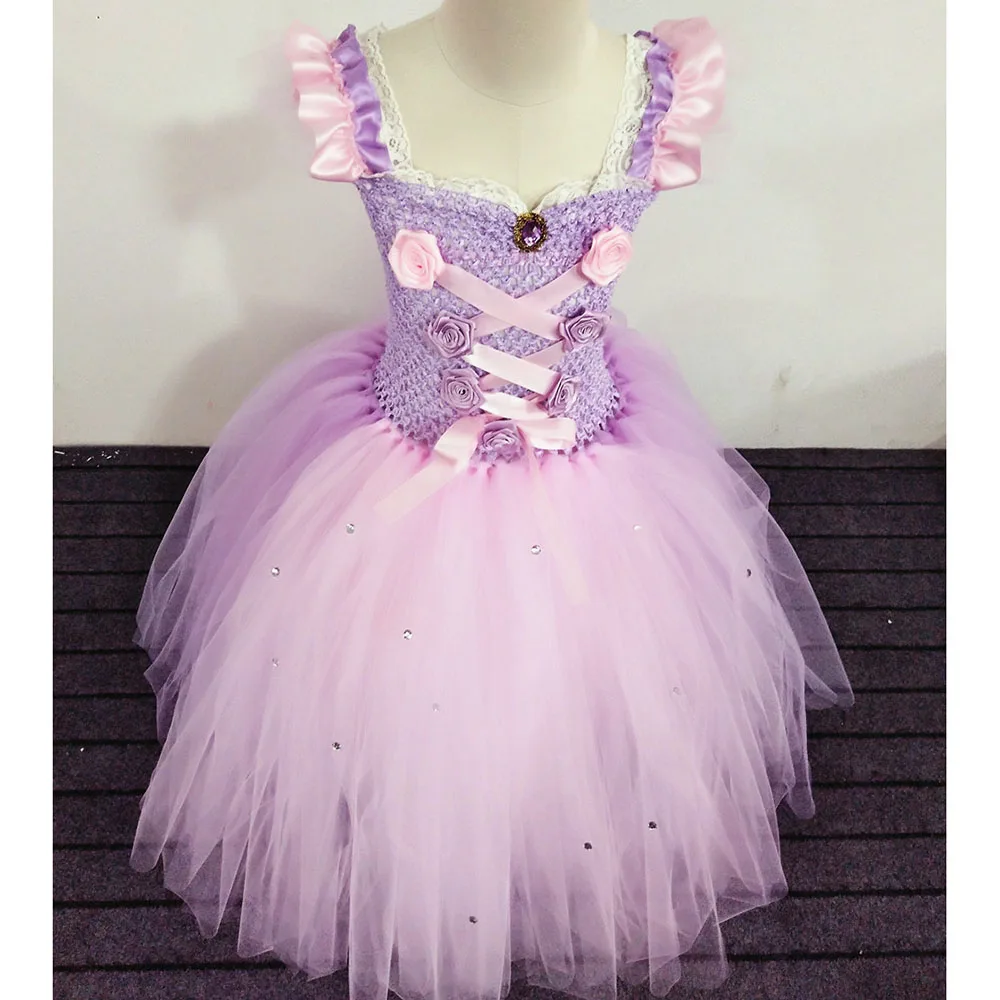 Elegant Princess Sofia Costume Pink Rapunzel Birthday Dress for Girls Ankle Length Fancy Flower Girl Wedding Tutu Dress Vestido (6)