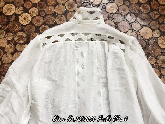 Женская белая рубашка с высоким воротником Ninety-Six из льняной смеси 70s богемный стиль Ricrac Trim блузка