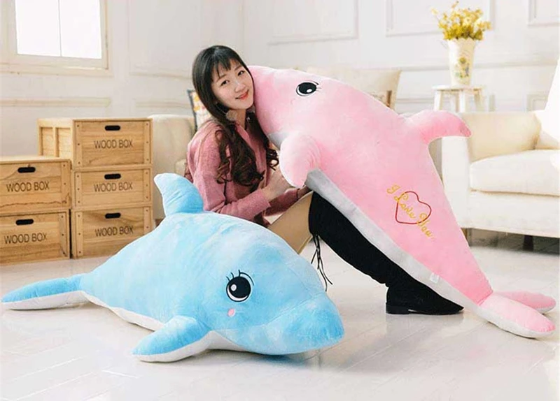 Dorimytrader Cuddly Soft Dolphin Sea Animal Plush Toy Stuffed Cartoon Blue Pink Dolphin Doll Pillow 80cm 100cm 130cm DY61949 (4)