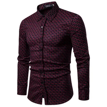 

2018 Autumn And Winter New Men's Slim Thick Small plaid Long Sleeved Shirt Casual Fashion Slim Shirt