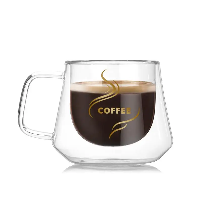 

200ml Double Coffee Mugs With the Handle Mugs Drinking Insulation Double Wall Glass Tea Cup Creative Gift Drinkware Milk