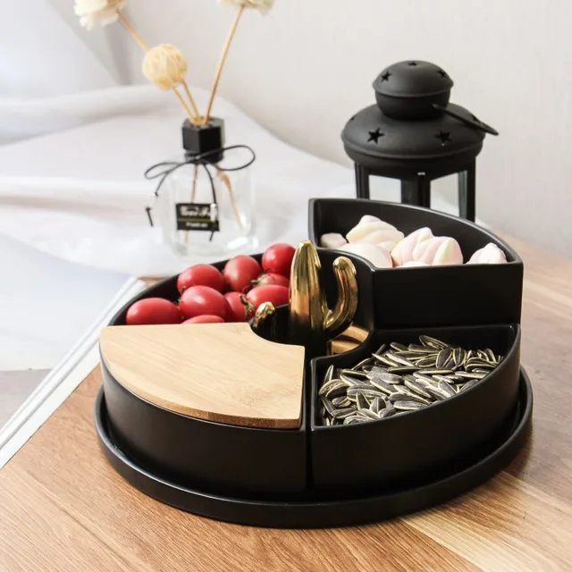 4pcs/set Fruit Platters with Bamboo Cover Desktop Jewelry Storage Box