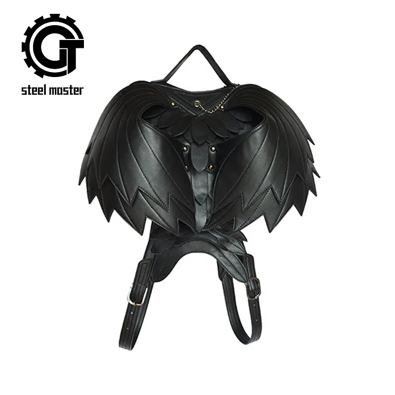 

Wing Punk Leather Backpack Women Dark Fashion Bags Men Black Ghost Monster Retro Shoulders Bag Gothic Cool 3D Backpacks Bags