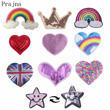

Prajna LOVE Heart Sewing On Reversible Patches For Clothes Cartoon Sequin Transfers Patch Accessory For Kids Clothing Decor E