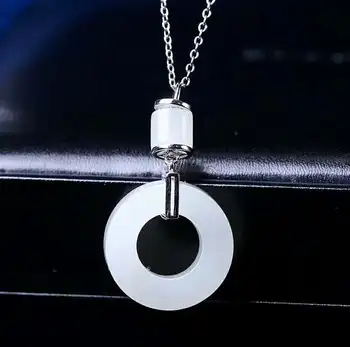 

Hetian Baiyu Silver Inlay Pendant White Jade Ring Pendant h36#