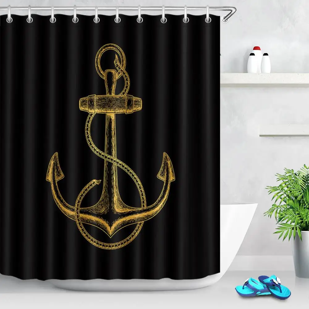 Curtain-9154 LB 72 ''водонепроницаемый полиэстер черный и белый полосатый золотой лист набор занавесок для душа Ванная комната s ткань для ванной домашний декор - Цвет: Curtain-9154