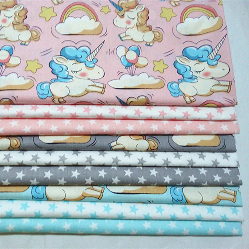 Полуметровая хлопковая ткань с единорогом и звездами для младенцев, детское постельное белье в стиле пэчворк, ткань tecido для шитья, рукоделия, материал для шитья A524