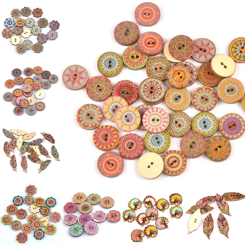 Sewing Accessories High Quality Popular Hot Sale Clothing Crafts Painted Sewing Gear Handwork 20PCS/Lot Wood Buttons