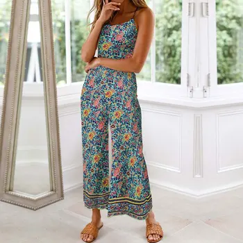 

2020 Summer Flroal Jumpsuit Women Boho Long Jumpsuit Female Sexy Print Backless Jumpsuit Romper Ladies Elegant Loose Jumpsuit