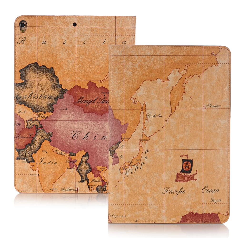 

For Apple iPad 6 5 4 3 2 2017 2018 2019 Air1 Air 2/iPad Pro 9.7 10.5 11 12.9 inch Case Map Flip Leather Case Smart Stand Cover