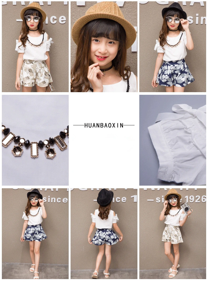2019 Summer Girls Clothing For Teenage Short Sleeve Shirt Print Shorts Cotton Linen Kids Clothes Sets Fashion 2Pcs Children Suit (2)