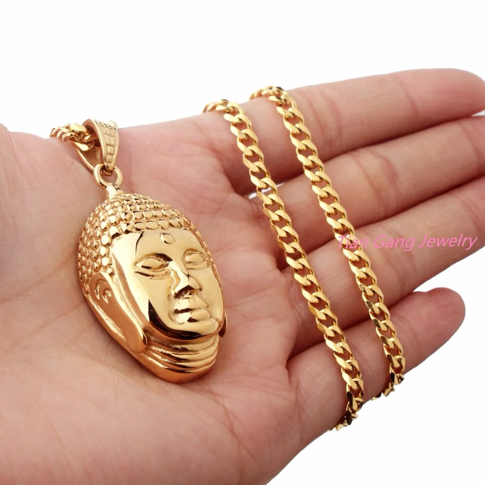 

New Men Stainless Steel Buddha Pendant Choker Chain Necklace Punk Rock Style Fashion Jewelry Accessories Gold Silver Colors