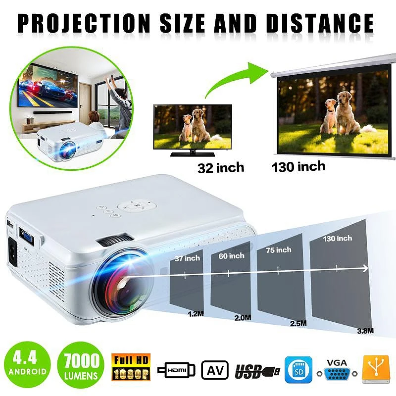 Uhappy U90 7000 люмен 1080P Hd белый портативный проектор Android 4,4 3D светодиодный домашний кинотеатр(ЕС вилка