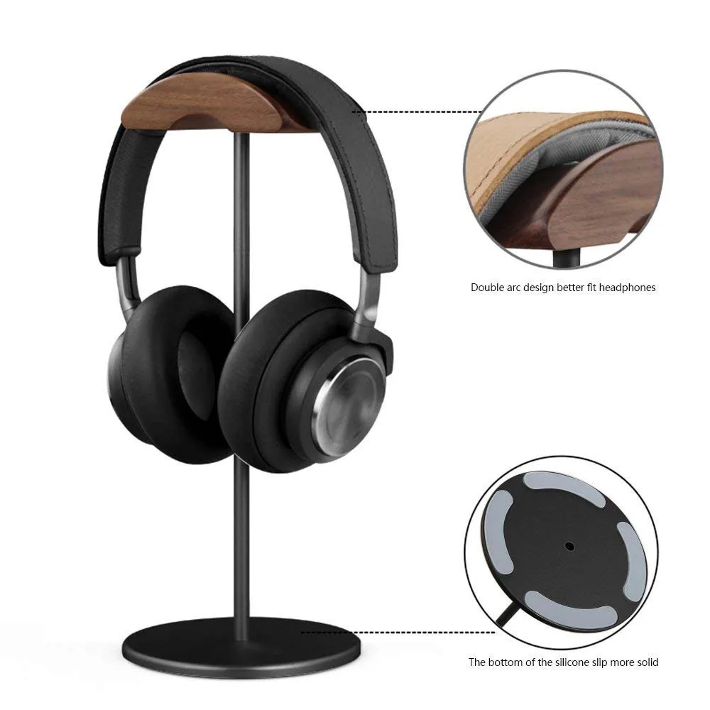 JINSERTA Universal Headphones Stand Holder Hanger Wooden Aluminum Headset Desk Display Shelf Rack for Headphone