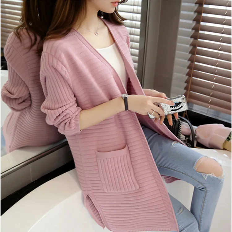 

Fall 2019 new paragraph sweater cardigan grows in loose big yards dress pure color women's sweater