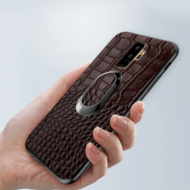 Чехол для телефона для samsung Galaxy S10 S10E S9 плюс S7 край S8 Note 8 9 A5 автомобильный держатель Магнитный кронштейн с кольцом-присоской для карт и узором «крокодиловая кожа»