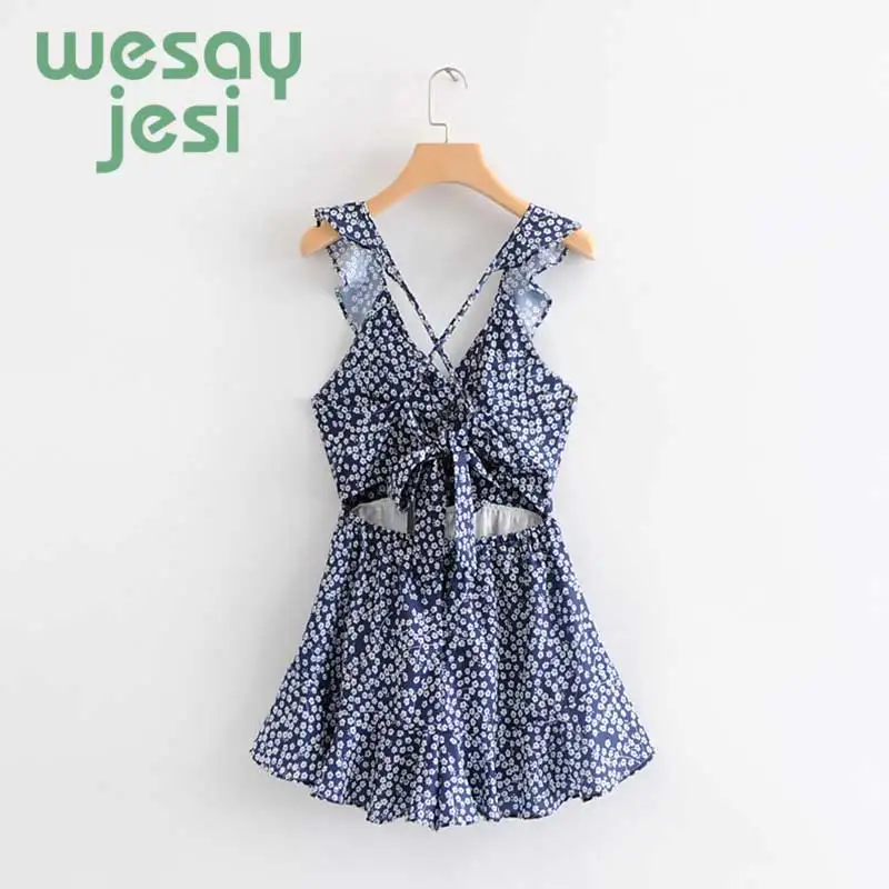 Off Shoulder Jumpsuits Women Sexy Ruffles Sleeveless Playsuit Blue Jumpsuits For Women 2019Backless Strappy Floral Print Rompers Off Shoulder Jumpsuits Women Sexy Ruffles Sleeveless Playsuit Blue Jumpsuits For Women 2019Backless Strappy Floral Print Rompers