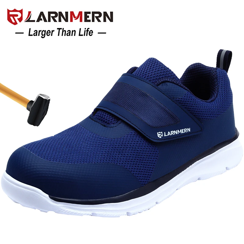 LARNMERN رجل الصلب اصبع القدم أحذية عمل واقية للرجال خفيفة الوزن تنفس مكافحة تحطيم مكافحة ثقب عدم الانزلاق الأحذية الواقية