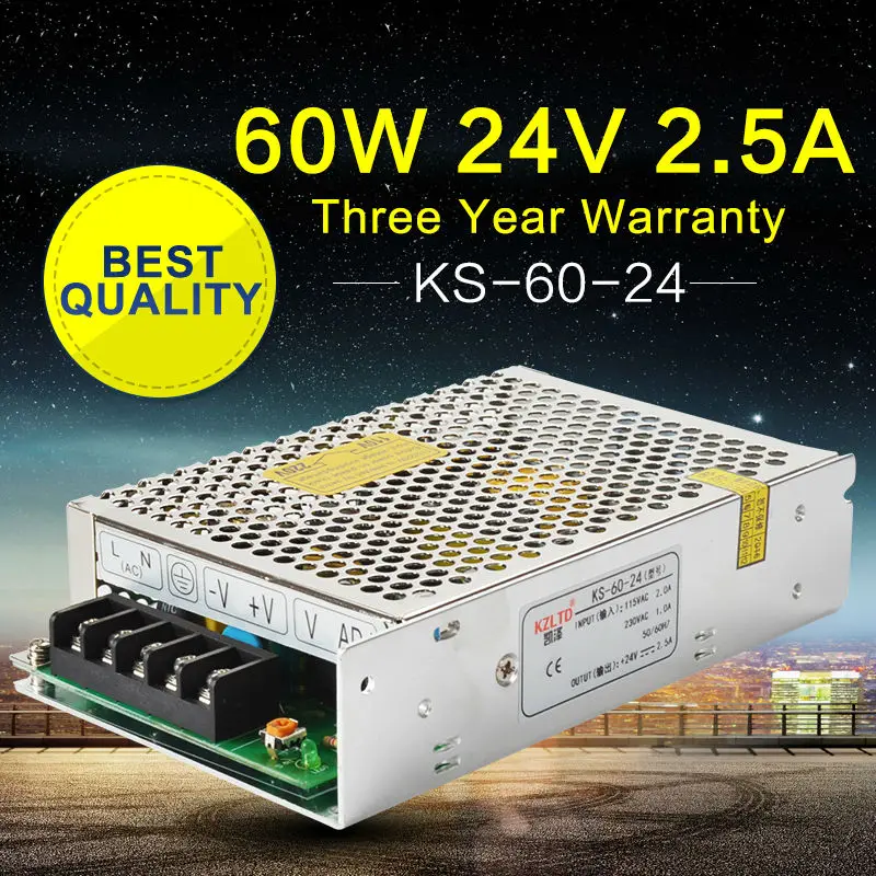

AC-DC 24V Power Supply 60W 2.5A LED Transformer 24V Switching Mode Power Supply for CCTV Camera Radio CNC Monitor High Quality