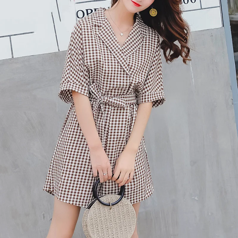 XL-5XL Large Size Women Rompers 2019 New Summer Femme Jumpsuit Loose Slim Feminino Plaid Jumpsuit Set XL-5XL Large Size Women Rompers 2019 New Summer Femme Jumpsuit Loose Slim Feminino Plaid Jumpsuit Set