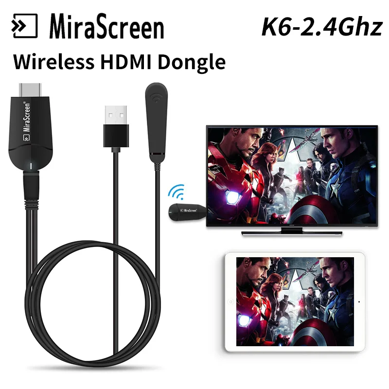 

2019 Mirascreen K6-2.4G Smart Wireless Display Dongle 4K HD Quality TV Stick Plug and play Easy Connection For Android/iOS